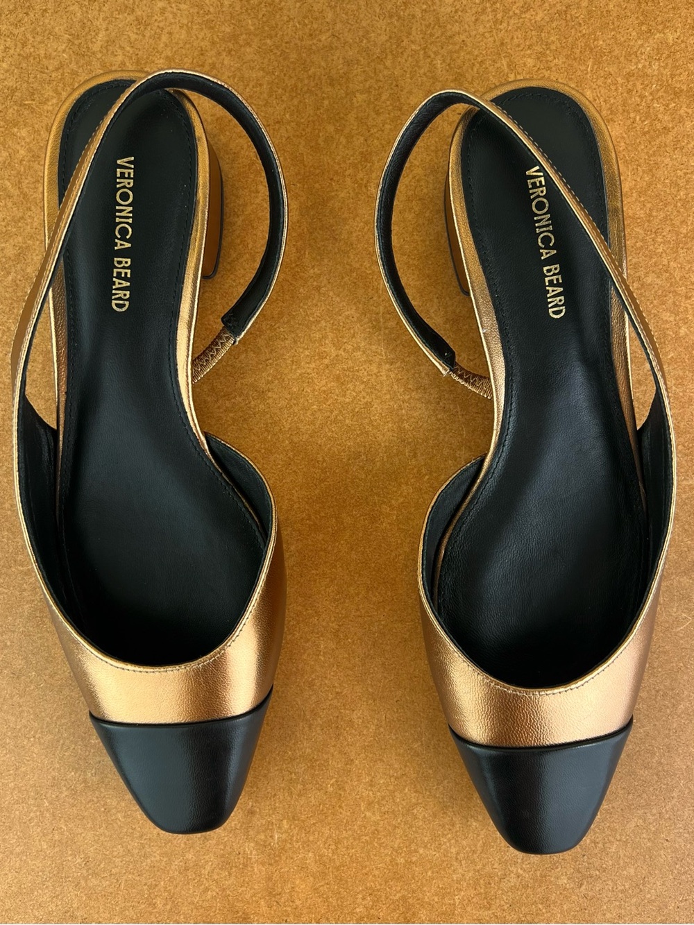 Veronica Beard Metallic Gold and Black Slingback Pumps - Picture 12 of 13